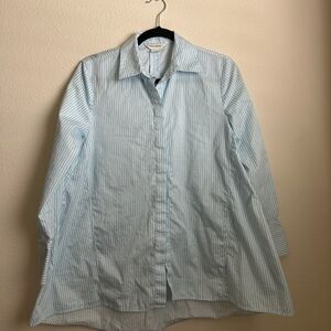 Club Monaco Striped Button Down Swing Top Pink White Relaxed Workwear Office M